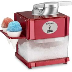 a red ice cream maker with two scoops on it