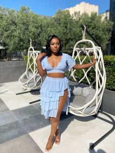 Vacay bae wrap skirt set | blue – bbkayla Summer Sets With Fitted Ruffle Hem, Summer Sets With Ruffle Hem And Fitted Design, Spring Two-piece Skirt Set For Day Out, Two-piece Skirt Set For Day Out In Summer, Two-piece Skirt Set For Day Out In Spring, Two-piece Skirt Set For Summer Day Out, Two-piece Skirt Set For A Summer Day Out, Two-piece Skirt Set For Spring Day Out, Chic Two-piece Skirt Set For Spring