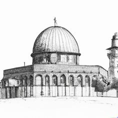 a drawing of a building with a dome on top