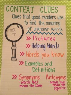 Context Clues Anchor Chart Context Clues Anchor Chart, Third Grade Reading, 5th Grade Reading, 3rd Grade Reading, 2nd Grade Reading