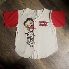 Betty Boop 1993 Vintage Basball T Shirt Freeze Brand Tee Fleischer Studio's Button Down Red Buttons Top Button May Have Been Replaced Short Sleeve Red White Tee Shirt Made In The Usa No Cracking Good Vintage Condition White Tee Shirt, White Tee Shirts, Red Button, Button Top, White Tee, Betty Boop, Vintage Tops, Tee Shirt, Red White