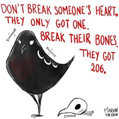 a drawing of a bird with the caption don't break someone's heart, they only got one break their bones they got 200