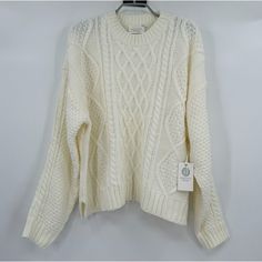 Hyacinth House By Tuckernuck Cable Knit Courchevel Sweater Color: Ivory Size: Xl Retail: $138 Condition: New With Tags -Crewneck -Long Sleeves -Slits At Hem -Cable Knit -Lightweight -Material: 100% Acrylic -Care: Hand Wash Cold. Do Not Bleach. Do Not Tumble Dry. Iron Low. 26" Pit To Pit 26" Long Off White Long Sleeve Pointelle Knit Sweater, Off-white Long-sleeve Pointelle Knit Sweater, Casual Off White Cable Knit Sweater, Casual Off-white Cable Knit Sweater, Color Ivory, Colorful Sweaters, Cable Knit, Scoop Neck, Bleach