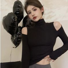 47283243778241 Edgy Crew Neck Club Tops, Black Y2k Style Top For Fall, Black Y2k Top For Fall, Y2k Black Top For Fall, Casual Solid Color Tops For Club, High Stretch Solid Color Tops For Party, High Stretch Party Tops, Y2k High Stretch Fall Tops, Y2k High Stretch Tops For Fall