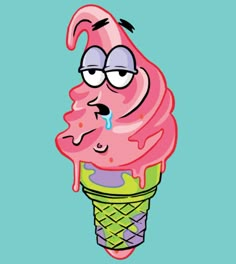 an ice cream cone with a cartoon character sticking out of it