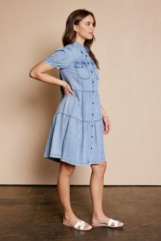 Washed denim button front dress with collar and front pockets. 100% Lyocell Hand wash in cold water. Aprox. measurements in inches: S:Length-39.5 |Bust-39 |Waist-39 M:Length-40.5 |Bust-40 |Waist-40 L:Length-40.5 |Bust-42 |Waist-42 XL:Length-41.5 |Bust-46 |Waist-46 modest dresses, modest dress, modest midi, modest maxi, modest fashion, modest trendy dresses, modest boutique, modest attire, modest clothing, modest tops, modest skirts, modest shop Skirts Modest, Modest Attire, Modest Midi Dress, Modest Boutique, Nursing Friendly Dress, Temple Dress, Modest Maxi, Dress With Collar, Fashion Modest