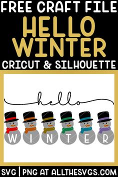 an image of a poster with the words hello winter written in black and yellow on it