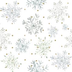 snowflakes on white with gold dots and glitters are featured in this christmas wallpaper