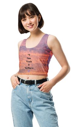 Enlighten Your True Self Casual Multicolor Tank Top For Yoga, Trendy Cotton Crop Top For Yoga, Trendy Summer Crop Top For Yoga, Graphic Print Yoga Top For Summer, Be Your True Self, Gratitude Journals, Colorful Crop Tops, Authentic Design, Exclusive Gift