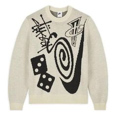 Nike Knit Sweater x Stussy 'Natural Asia Sizing' DR2894-238 Knit  -  KICKS CREW Nike X Stussy, Nike Fleece, Jacquard Sweater, Long Sleeve Knit Sweaters, 로고 디자인, Japan Fashion, Street Chic, White Sweaters, Long Sleeve Knit