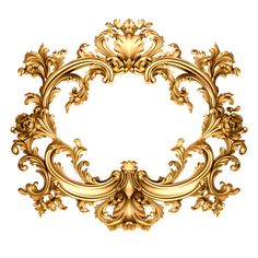 an ornate gold frame with scrolls and flowers on the edges, isolated against a white background