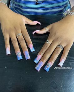 Light Blue Duck Nails, Blue Duck Nails, French Acrylic Nails