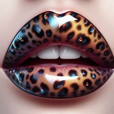 a woman's lips with leopard print on them