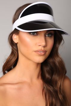 Available In Pink, Blue, Red, Black, White And Yellow Colorful Visor Transparent Elastic Band Imported | Clear Visions Visor Hat in Black by Fashion Nova Black Spring Visor, Black Brimmed Visor, Black Visor For Spring, One Size Fits Most, Ariel Disney, Visor Hat, Fashion Nova Models, Visor Hats, Lingerie Accessories, Fashion Nova Jeans