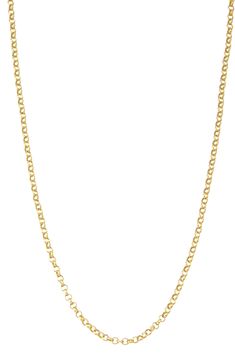 Simple details offer versatile styling of a rolo-chain necklace warmed with 14-karat-gold plating. Sterling silver/14k-gold plate Imported Rolo Chain Necklace, Classic Gold Rolo Chain Necklace, Classic Gold-plated Rolo Chain Necklace, Classic Gold Plated Rolo Chain Necklace, Classic Charm Necklaces With Cable Chain For Formal Occasions, Classic Cable Chain Charm Necklace For Formal Occasions, Classic Formal Charm Necklace With Cable Chain, Classic Rolo Chain Necklace, Gold Charm Necklace With Rolo Chain For Everyday