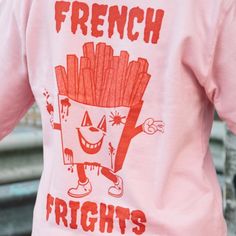 Super-soft women's sweatshirt with vintage style freaky French fries character.Small print on front, large print on back.The perfect self-purchase for Halloween, also makes a great gift for foodie fashionistas.All Batch1 products are lovingly designed, printed and packed by hand in the UK at Batch1 HQ.Our garments are made to order to minimise wastage and printed using water-based, eco-friendly inks. We are committed to creating on-trend, environmentally friendly, ethically-made garments that co Women Slogan, Slogan Sweatshirt, Woman Back, Small Print, Print Sweatshirt, French Fries, Pink Sweatshirt, Halloween Women, Printed Sweatshirts