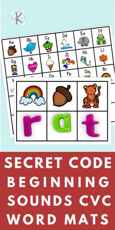 the secret code for beginning sounds and cvc word mats is shown in this screenshot