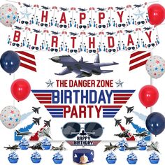 an airplane themed birthday party with balloons and decorations