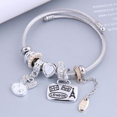 Jewelry Fashion Rabbit Shield Multi-Element Pendant Bracelet White Alloy Bangle Bracelet, Trendy Alloy Beaded Bracelets, Trendy White Alloy Bracelets, Trendy White Alloy Bracelet, Trendy Adjustable Alloy Charm Bracelet, White Adjustable Alloy Charm Bracelet, Trendy White Stainless Steel Bracelets, Big Bracelets, Pendant Bracelet