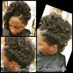 Pretty Sewin Styles, Quickweaves Hairstyles, Side Braid With Curls, Goddess Braid Styles, Straightening Natural Hair, Black Hair Updo Hairstyles, Updo Styles, Updo Hairstyle, Braid Hair