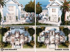 four different views of a house from above and below, with the same floor plan