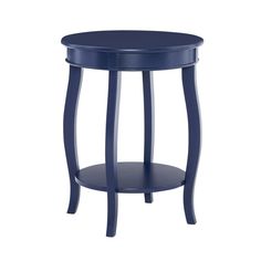 a blue side table with an oval top