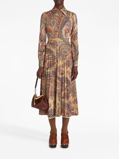 ETRO paisley-print Plissé Dress - Farfetch Etro Dress, Etro Paisley, Plisse Dress, Yoko London, City Dress, Dress Orange, Jonathan Adler, Van Cleef Arpels, Summer Beach Wear