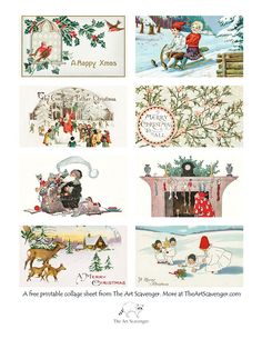 four christmas cards with children in the snow