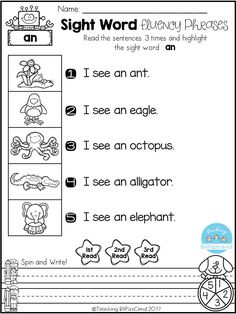 the sight word worksheet for children to practice their handwriting and writing skills, with pictures