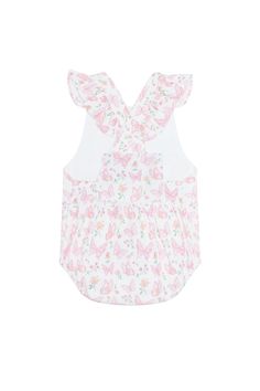 Our Butterflies Print Ruffle Bubble is designed to bring a touch of playful charm and adorable style to your baby's wardrobe. With its delightful butterflies and charming ruffles on the back, this bubble is sure to make your little one look and feel extra special. 100% Pima Cotton Machine washable Made in Peru Pink Playful Bubble Romper For Playtime, Spring Playful Printed Bubble Romper, Playful Pink Cotton Bubble Romper, Summer Pink Printed Onesie, Playful Pink Floral Print Bubble Romper, Adorable Style, Bunny Print, Printed Balloons, Giraffe Print