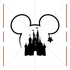 mickey mouse's head with the castle in the middle and stars above it, on a white background