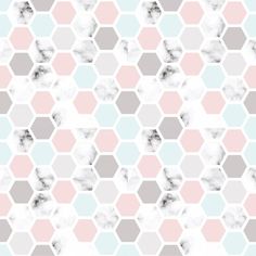 an abstract pattern with hexagonal shapes in pink, blue and grey colors on a white background