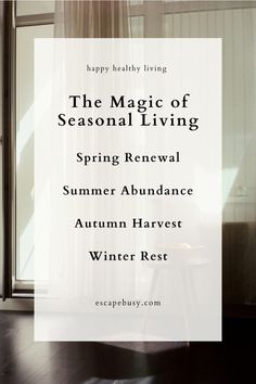 What is seasonal living? Seasonal living promotes a balanced lifestyle that benefits all aspects of health – physical, mental, and spiritual. By tuning into the natural rhythms of the seasons, you create a more harmonious existence. Here are some tips to integrate seasonal living into your daily life. Spring Produce, Living In Harmony, Reflective Journal, Winter Wellness, Seasonal Changes, Seasonal Living, Homemaking Tips, Wellness Activities, Bucket Lists