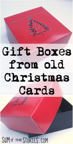 two red boxes with the words gift boxes from old christmas cards