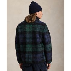 This cozy layer is crafted with bonded high-pile fleece and finished with sleek woven trim for an outdoors-inspired look. Ralph Lauren, Plaid, Mens Outfits, Sweatshirts, Clothes