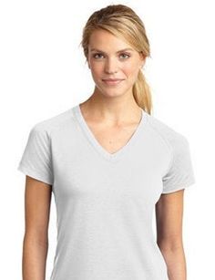 Sport-Tek® Ladies Ultimate Performance V-Neck A soft cotton hand combines with sweat-wicking, stretchable performance to make training cooler and drier. 5-ounce, 95/5 poly/spandex jersey Gently contoured silhouette Tag-free transfer label Raglan sleeves Moisture-wicking Cotton Activewear For Sports, Basic Cotton Activewear For Sports, White Fitted V-neck Activewear, Comfortable Gray Sports Top, Comfortable Gray Tops For Sports, Comfortable Gray Top For Sports, Fitted Cotton Activewear For Light Sports, Cotton Sports Tops With Sweat Resistance, Cotton Fitted Activewear For Light Sports