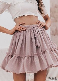 Boho Pleated Skirt Avery - Pink / S - Dresses Boho Bottoms, Gathered Fabric, Short Pollera, Mode Boho, Boho Skirts, Pleated Fabric, Gathered Skirt, Feminine Design, Summer Skirts