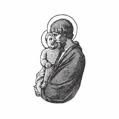 an image of a man holding a baby in his arms, vintage line drawing or engraving