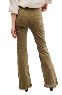 A stretchy pull-on waistband brings ultimate comfort to a pair of jeans cut from stretchy corduroy in a retro flare-leg silhouette. 34" inseam; 23" leg opening; 9 1/2" front rise; 13" back rise (size 29) Pull-on style Faux front scoop pockets; back patch pockets 98% cotton, 2% spandex Machine wash, tumble dry Imported Casual Corduroy Flare Jeans, Stretch Flare Corduroy Bottoms, Stretch Corduroy Flare Bottoms, Stretch Corduroy Mid-rise Jeans, Stretch Mid-rise Corduroy Jeans, Stretch Corduroy Straight Leg Pants, Stretch Corduroy Full Length Pants, Stretch Full-length Corduroy Pants, Stretch Corduroy Full Length Bottoms