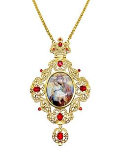 Red Crystals Pectoral Cross Necklace Gold plated Clergy Pectoral Cross with red crystallized glass elements, Jesus with Mary icon, and long chain. Beautiful handcrafted cross on Iron base, plated in gold to ensure durability and prevent corrosion tarnish. Pendant Length (H X W) : 15 cm x 9 cm / 5.9" x 3.5", Chain size: 23" Packed in beautiful gift box with velvet base to provide extra protection. Christian priest bishop Cross can be hanged at home or used at Church. The Cross combined with a lon Spiritual Red Jewelry For Christmas, Red Metal Necklace With Large Pendant, Red Pendant Chain Jewelry, Spiritual Red Metal Necklace, Red Spiritual Metal Jewelry, Spiritual Red Cross Pendant Necklace, Red Spiritual Cross Pendant Jewelry, Red Crucifix Cross Necklace For Gift, Red Crucifix Cross Necklace Gift