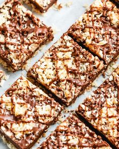 chocolate and coconut bars are cut into squares