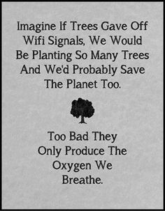 an advertisement with the words imagine if trees gave off wifi signals, we would be planting so many trees and we'd probably save the planet too