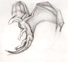 a drawing of a dragon with its wings spread