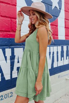 Green Tiered Ruffled Mini Dress Ruffled Mini Dress, Wholesale Dress, Loungewear Sets, Layered Necklace, Spring Outfits Casual, Tiered Dress, Mini Dresses, Women Dresses, Affordable Fashion