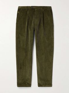 BARACUTA Straight-Leg Pleated Cotton-Corduroy Trousers for Men Fraser Tartan, Green Pants Outfit, Manchester England, Corduroy Trousers, Harrington Jacket, Green Pants, Pleated Pants, Casual Trousers, Mr Porter