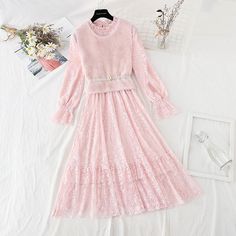 Fabric: lace Size: s, m, l, XL Color: apricot, pink Maxi Outfits, Fashion Design Clothes, Long Skirt, Apricot, Pink Dress, Knit Dress, Tulle Skirt, Lace Dress, Shirt Style