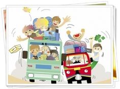 an image of children riding on top of a bus