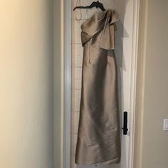 Pewter Dress In Size 6 (Taken In The Hips 1/2in Each Side) Worn Once For A Wedding Guest. Bow On Left Shoulder. Pewter Dress, Wedding Guest, A Wedding, Wedding Dresses, Size 6, Womens Dresses, Dresses, Women Shopping, Gold