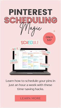 the pinterest schedule is displayed on a pink background