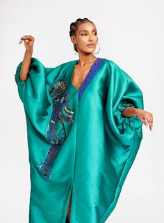 African Kaftan Dress, Boubou Gown, Mikado Silk, Boubou Styles, Bubu Dress, African Kaftan, Nigerian Culture, Blue Crystal Beads, Plisse Fabric